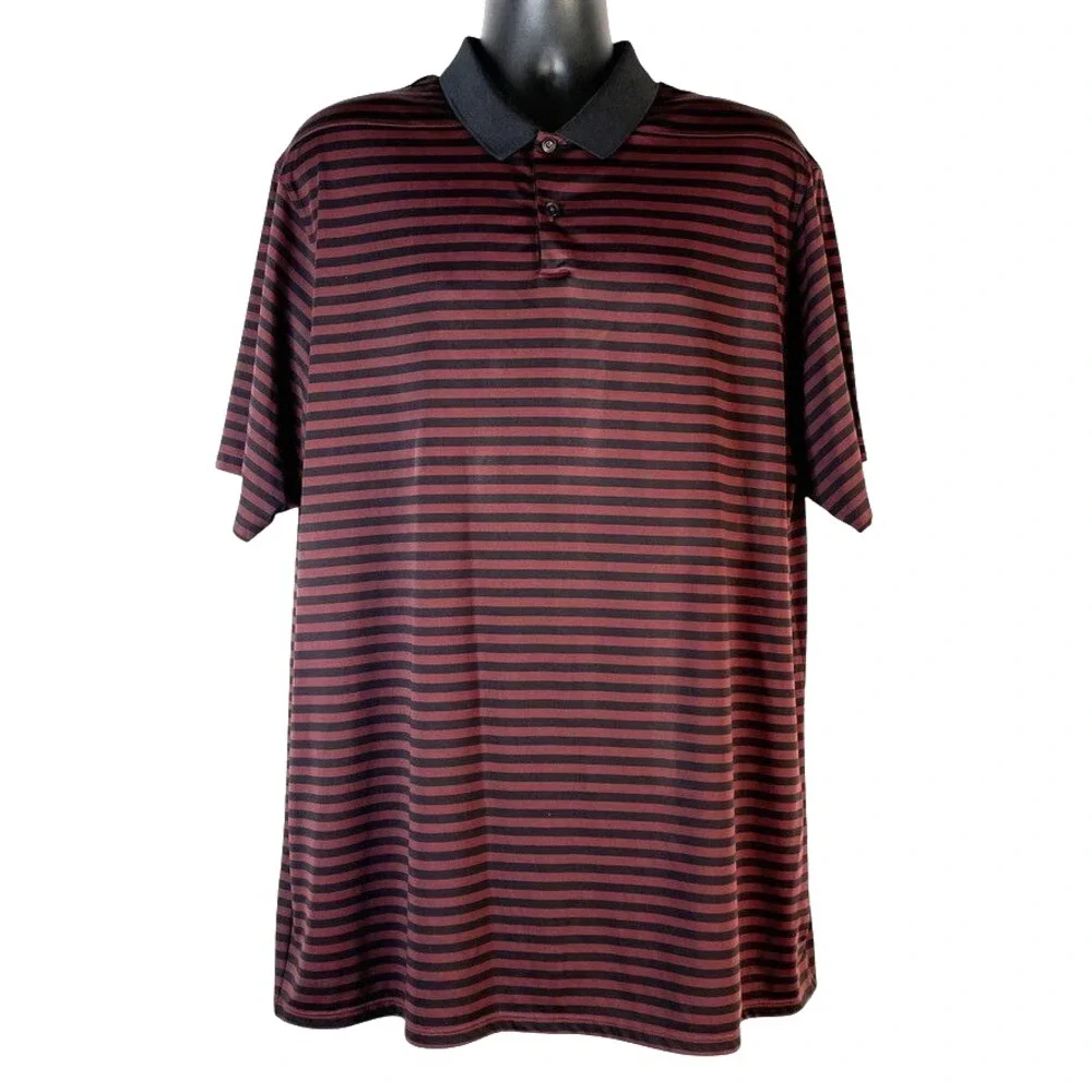 Nike Golf Shirt Men's Sz 2XL Black Rust Striped Dri-Fit Performance Polo Tagless